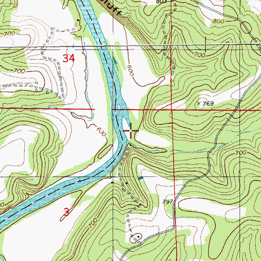 Topographic Map of Divins Creek, MO