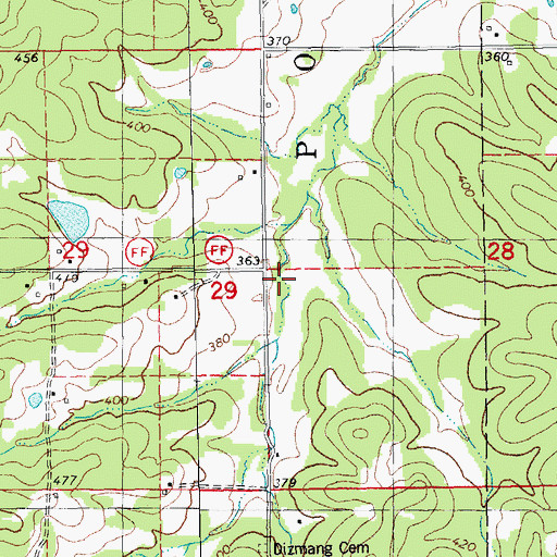 Topographic Map of Dizmang School (historical), MO