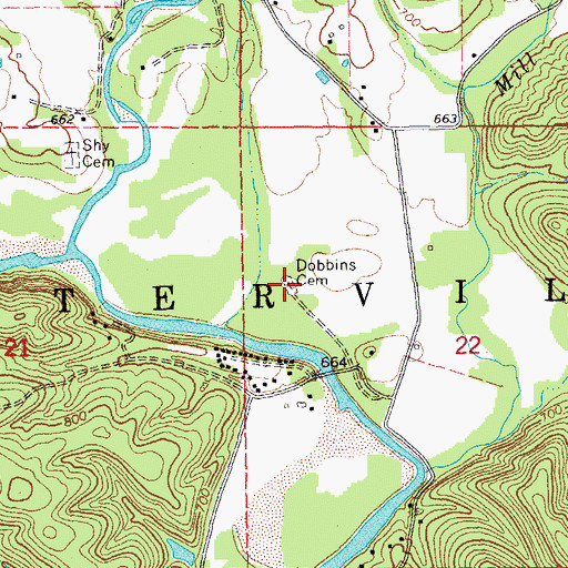 Topographic Map of Dobbins Cemetery, MO