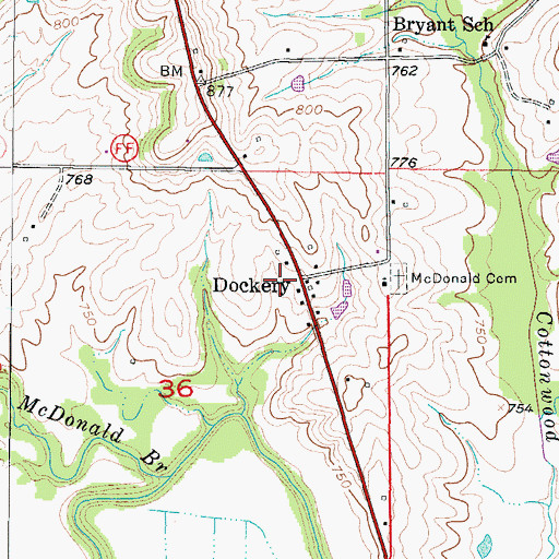 Topographic Map of Dockery, MO