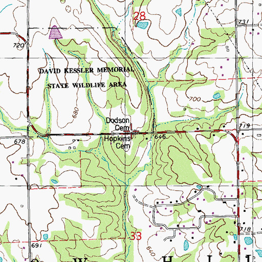 Topographic Map of Dodson Cemetery, MO