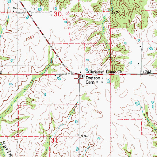 Topographic Map of Dodson Cemetery, MO