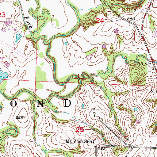 Topographic Map of Doe Creek, MO