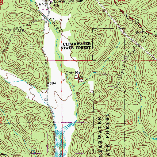 Topographic Map of Doe Run Cemetery, MO
