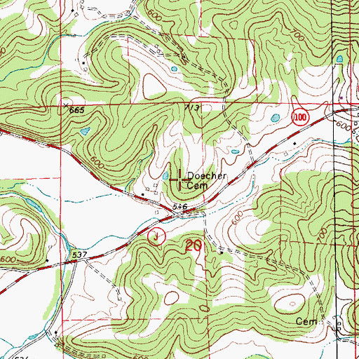 Topographic Map of Doecher Cemetery, MO