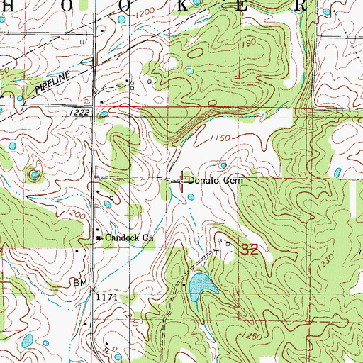 Topographic Map of Donald Cemetery, MO