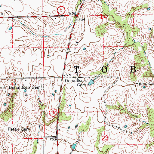 Topographic Map of Donaldson Cemetery, MO