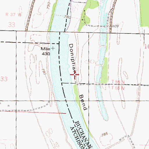 Topographic Map of Doniphan Bend, MO