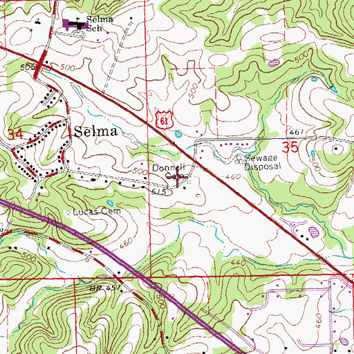 Topographic Map of Donnell Cemetery, MO