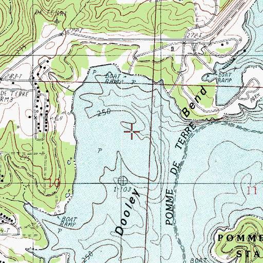 Topographic Map of Dooley Bend (historical), MO