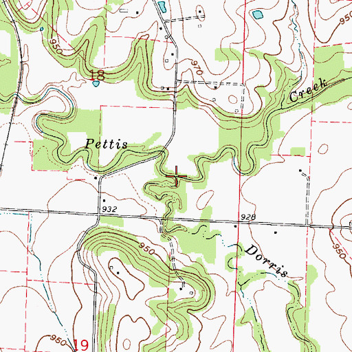 Topographic Map of Dorris Creek, MO