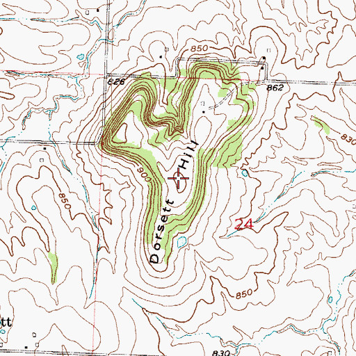 Topographic Map of Dorsett Hill, MO
