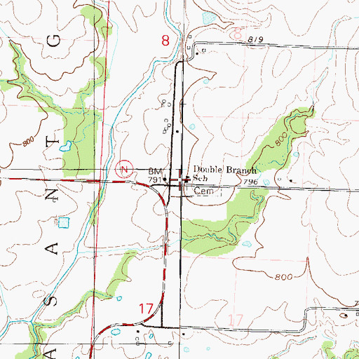 Topographic Map of Double Branch School (historical), MO