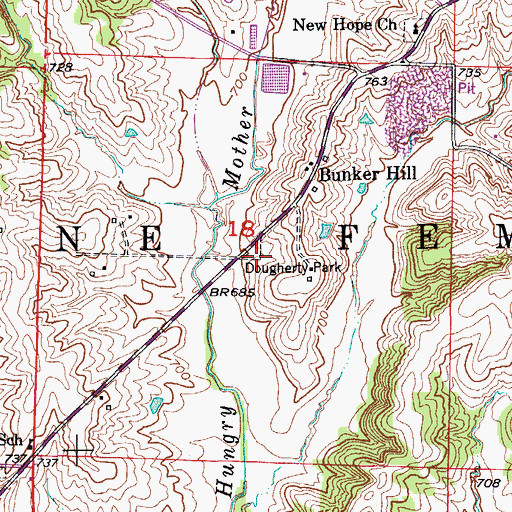 Topographic Map of Dougherty Park, MO