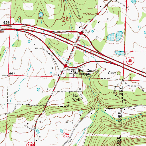 Topographic Map of Full Gospel Temple, AR