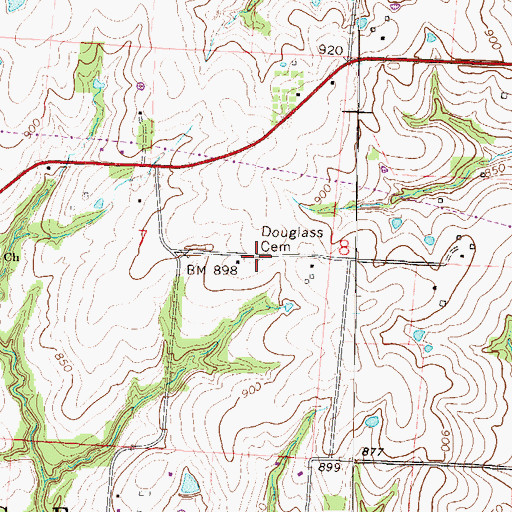 Topographic Map of Douglass Cemetery, MO