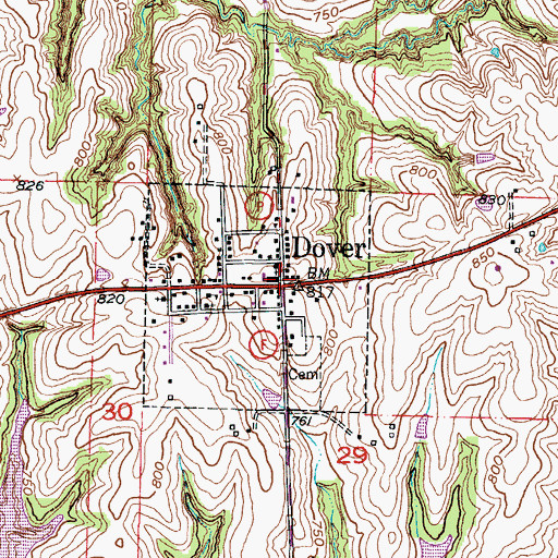 Topographic Map of Dover, MO