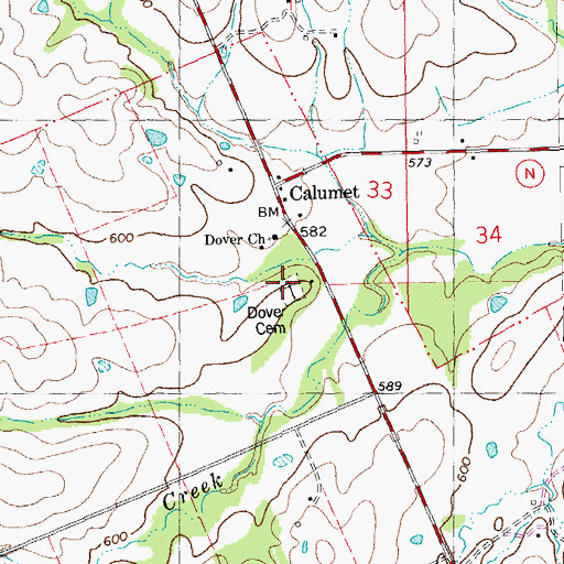 Topographic Map of Dover Cemetery, MO