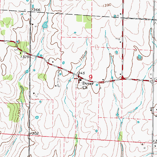 Topographic Map of Dover Church, MO