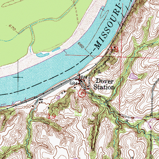 Topographic Map of Dover Station, MO