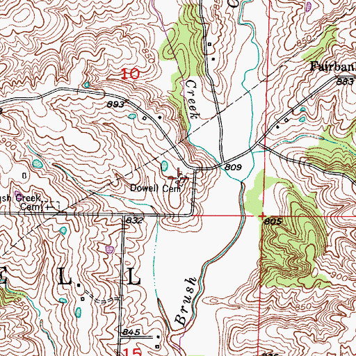 Topographic Map of Dowell Cemetery, MO
