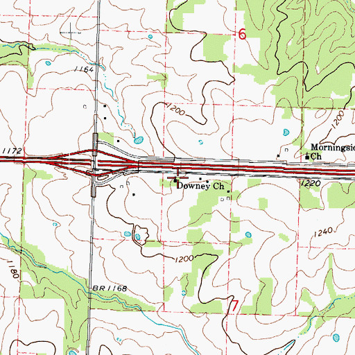 Topographic Map of Downey Church, MO