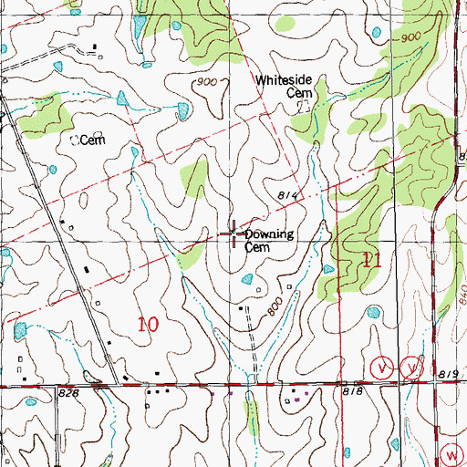 Topographic Map of Downing Cemetery, MO