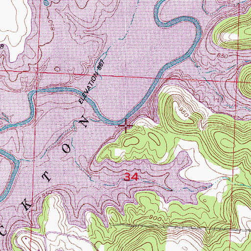 Topographic Map of Downs Bluff, MO