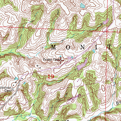 Topographic Map of Drake Cemetery, MO