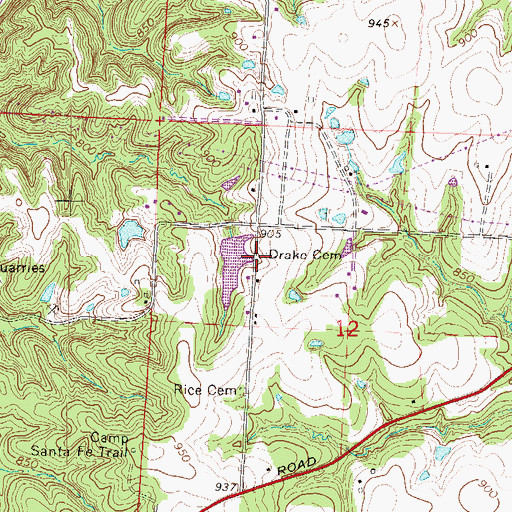 Topographic Map of Drake Cemetery, MO