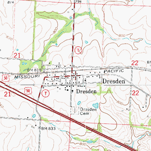 Topographic Map of Dresden, MO
