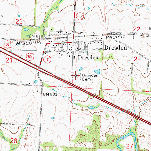 Topographic Map of Dresden Cemetery, MO
