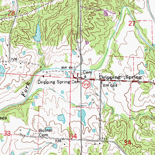 Topographic Map of Dripping Spring Cemetery, MO