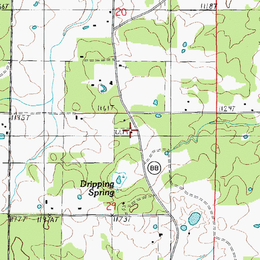 Topographic Map of Dripping Springs Church, MO