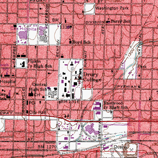 Topographic Map of Drury University, MO