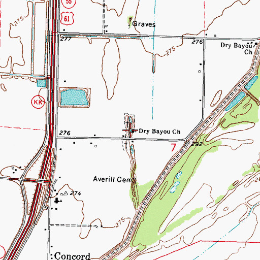 Topographic Map of Dry Bayou Church, MO