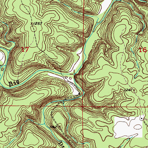 Topographic Map of Dry Bone Creek, MO