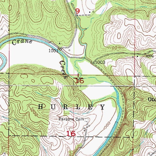 Topographic Map of Dry Crane Creek, MO