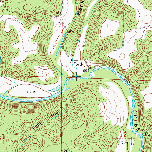 Topographic Map of Dry Creek, MO