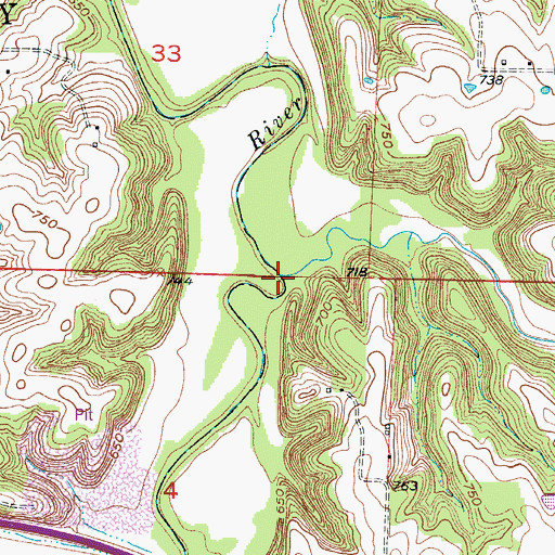 Topographic Map of Dry Creek, MO