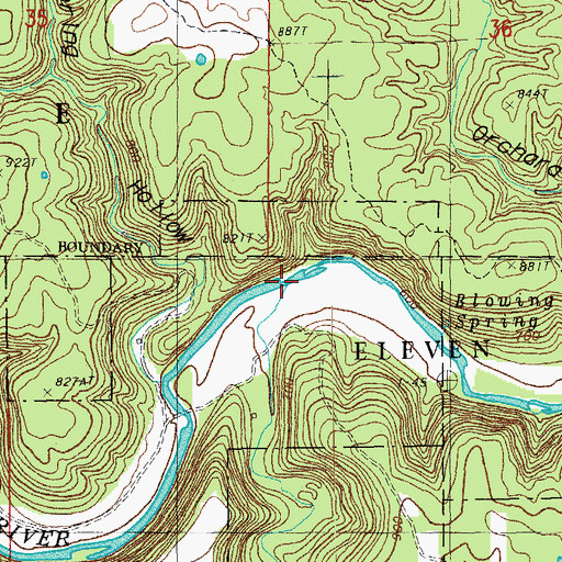 Topographic Map of Dry Creek, MO