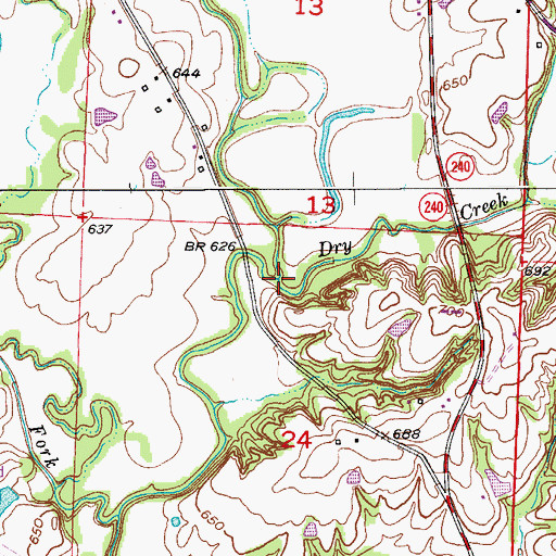 Topographic Map of Dry Creek, MO