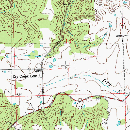 Topographic Map of Dry Creek School (historical), MO