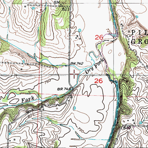 Topographic Map of Dry Fork, MO
