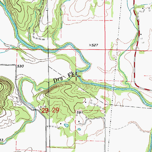 Topographic Map of Dry Fork, MO