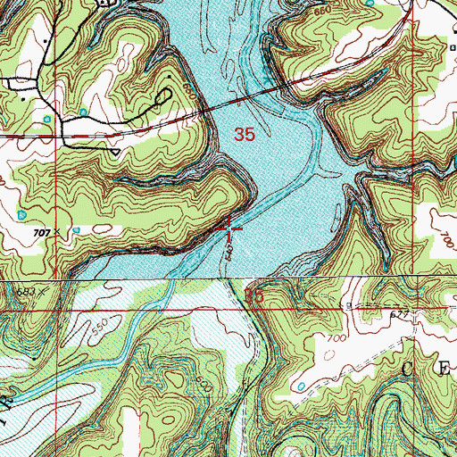 Topographic Map of Dry Fork, MO
