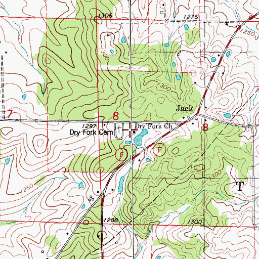 Topographic Map of Dry Fork Church, MO