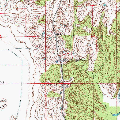 Topographic Map of Dry Ridge Cemetery, MO