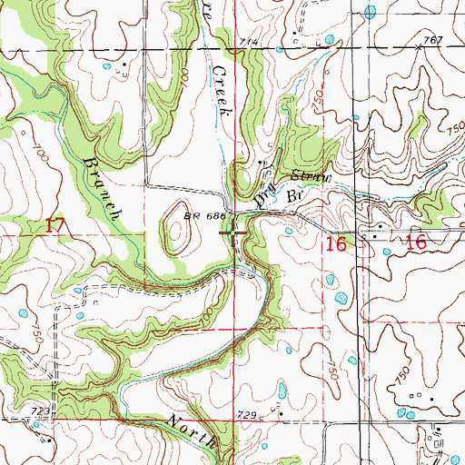 Topographic Map of Dry Straw Branch, MO