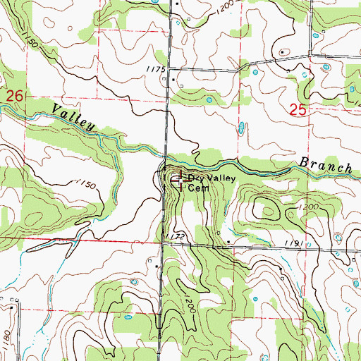 Topographic Map of Dry Valley Cemetery, MO
